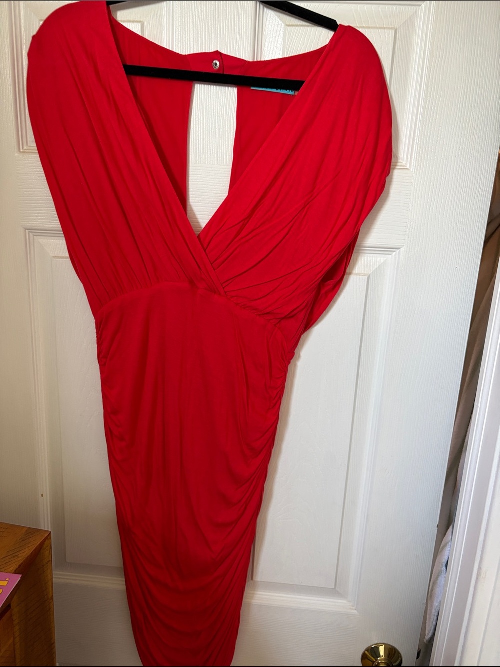 Alice + Olivia Red Draped V-Neck Dress